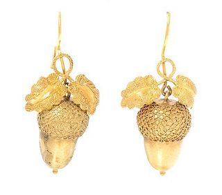 A Pair of Victorian Yellow Gold Acorn Motif Earrings, 2.00 dwts.