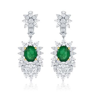 C.Dunaigre Certified, Emerald & Diamond Earrings