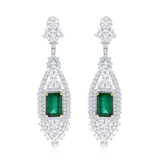 11.02 ct. Emerald & 11.43 ct. Diamond Earrings