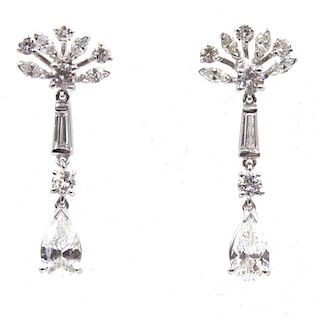1950's Platinum Diamond Drop Earrings