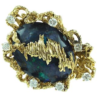 Circa 1970's Black opal diamond ring.