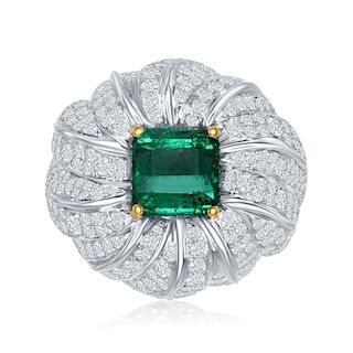 C. Dunaigre Certified Emerald & Diamond Ring