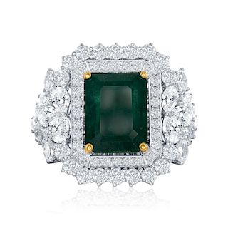 7.26 ct Emerald & 3.49 ct Diamond Ring