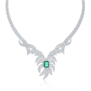 C.Dunaigre Certified, Emerald & Diamond Necklace