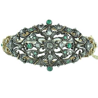Antique 14 Karat Emerald & Diamond Bracelet