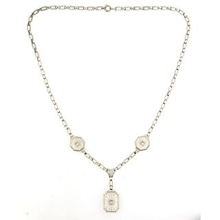 1940's Rock Crystal Diamond Drop Necklace