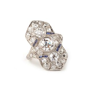 Art Deco Diamond Sapphire Platinum Cocktail Ring