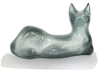 Daum Pate De Verre Cat Sculpture.