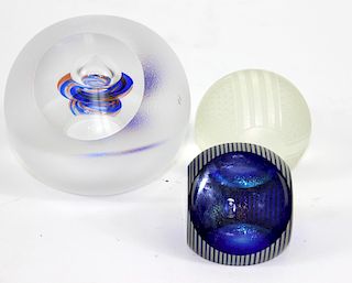 (3) collection of three Art glass paperweight.