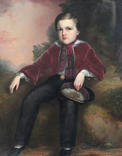 Antique oil painting. "Civil War Boy"