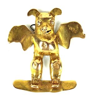 Pre Columbian God Of Death Gold Pendant.
