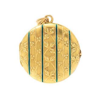 An Art Nouveau Yellow Gold and Enamel Locket, 3.50 dwts.