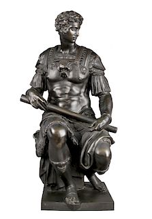 19th Century French or Italian Bronze figure of Giuliano de Medici after Michelangelo, c.1880