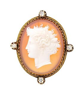 A Victorian Yellow Gold, Diamond and Agate Cameo Brooch, 12.80 dwts.