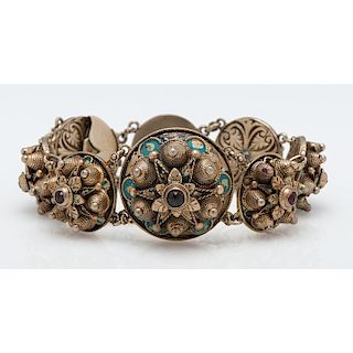 Gilt Austro Hungarian Style Garnet and Glass Bracelet