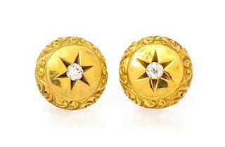 A Pair of Antique Yellow Gold and Diamond Earrings, 5.30 dwts.