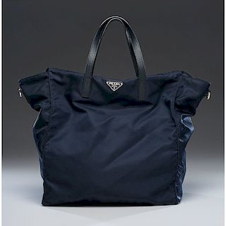 Prada Navy Nylon Zip Tote Bag with Strap
