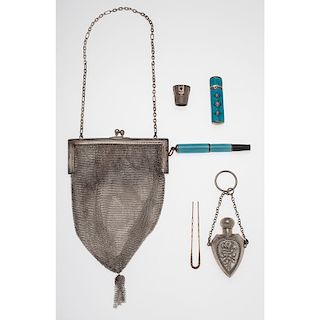 Whiting & Davis Silver Mesh Handbag PLUS Accessories