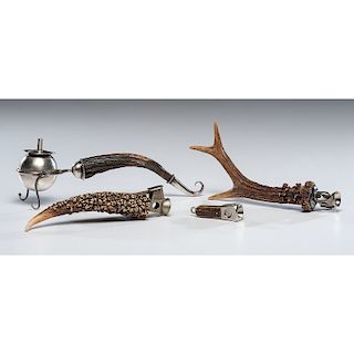 Stag Antler Cigar Cutters and Table Lighter