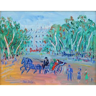Jean Dufy, French (1888-1964) Gouache and Watercolor on Paper "Promenade Bois de Boulogne" Signed Lower Left.
