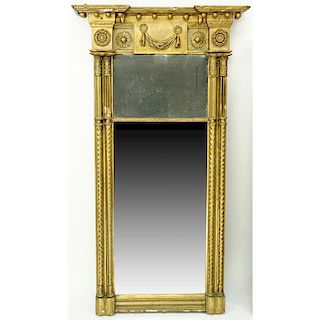 Antique American Federal Carved Giltwood Two Panel Wall Mirror.