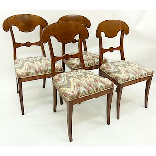 Set of Four (4) Antique Biedermeier Satin Birch and Upholstered Side Chairs.