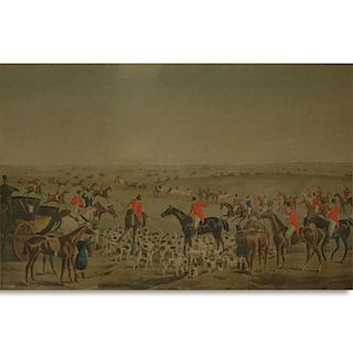 After: Henry Alken, British  (1810 - 1894)  " The Quorn Hunt - The Meet " Color Engraving by F.C. Lewis.
