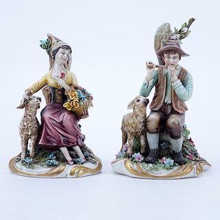 Two (2) Works Of Art Italy Porcelain Figurines. "Shepard & Shepardess".