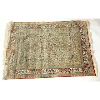 Semi Antique Persian Style Silk Rug. Signed. 