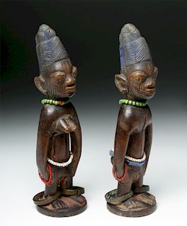 Early 20th C. Fine Pair Yoruba Wood Carved Ibeji Twins