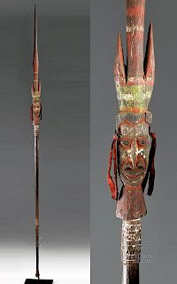 Rare 20th C. Papua New Guinea Wooden Spear with Face