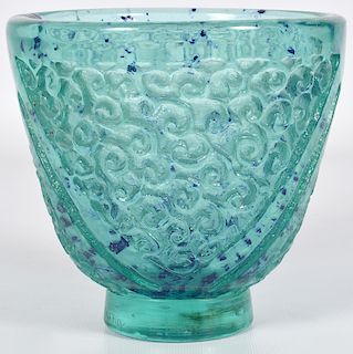 Daum Nancy Blue/Green Glass Acid Etched Vase