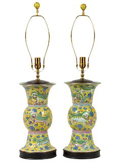 Pr. Chinese Porcelain Colorful Table Lamps