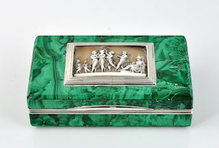 Art Deco Malachite & European Silver Snuff Box