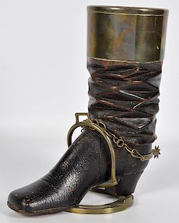 Bronze & Wood Unusual Boot & Horseshoe 'Humidor'