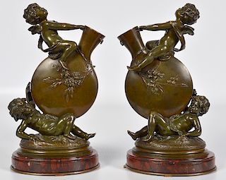 Auguste Moreau Pr. Bronze Cherub Vases