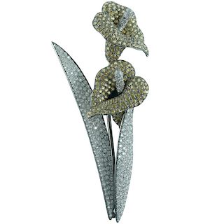 Modern 18K Lily Flower Diamond Sapphire Pin
