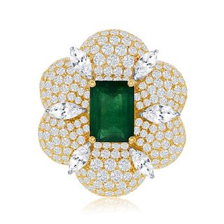 C.Dunaigre Certified, Emerald & Diamond Ring