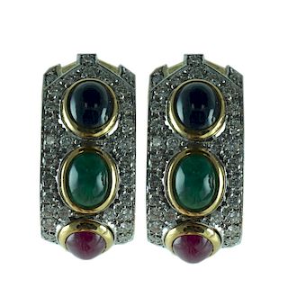 18K Gold Diamond Ruby Sapphire Emerald Earrings