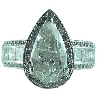 Approx 5.23 TCW Pear Shape Diamond Engagement Ring