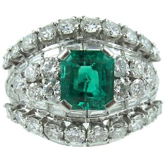 Platinum Emerald & Diamond Ring.