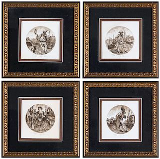 Four Etchings of Figures from Commedia dell Arte Lion of St. Mark_