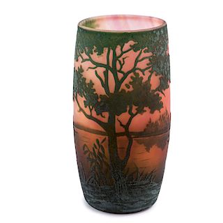 Small 'Paysage lacustre, soleil couchant' vase, c1910