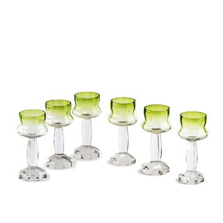 Six wine glasses, c1910