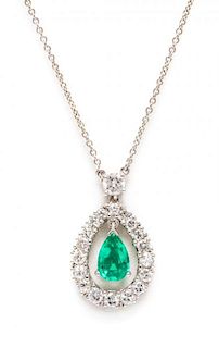 A Platinum, Diamond and Emerald Pendant, 3.60 dwts.