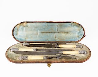 Late 19th Century Silver and Bone Carving Set