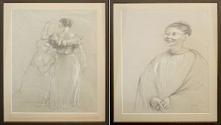 Two Framed Sketches, Dress Fitting and Young Girl