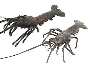 Pair Chinese Bronze Lobster Sculpture.