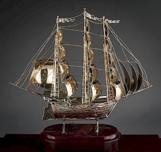 Silverplate Model of Clipper Ship in Case