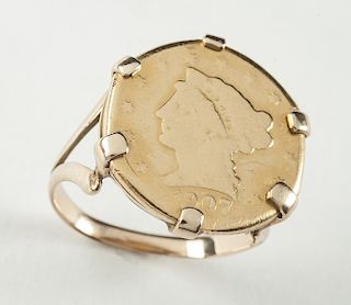 1907 $2.50 Liberty Head Gold Coin Ring